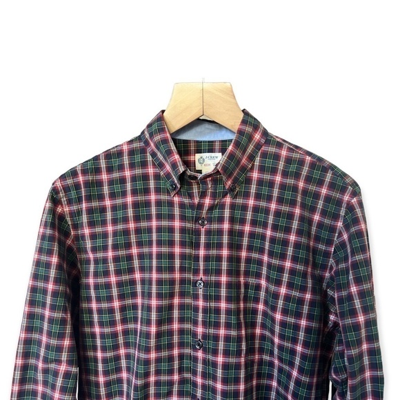 J. Crew Men’s Button Front Long Sleeve Red Green Blue Plaid Cotton Shirt, Medium - Picture 4 of 8